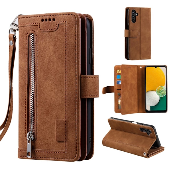 Samsung Galaxy A56 5G Kuori Vetoketjutaskulla ja 9 Korttipaikalla Brown