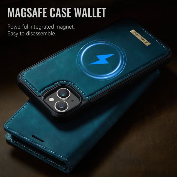 CASEME Til iPhone 15 Lommebokdeksel Magnetisk Avtakbar RFID Beskyttelse Blue