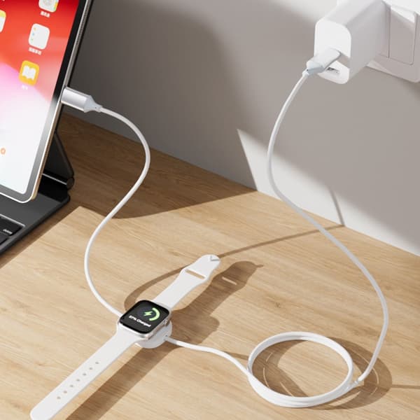 1,2 m 2-i-1 USB-C ladekabel iPhone/A Watch 100 W magnetisk trådløs lader White