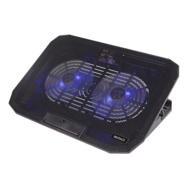 DELTACO 15,6" Laptop Cooler, 2x120mm fans with blue LED lights Black