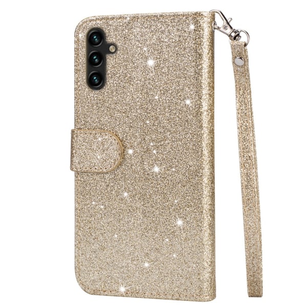För Samsung Galaxy A56 5G Ställbart Glitterfodral med Dragkedjeficka - Gold Guld