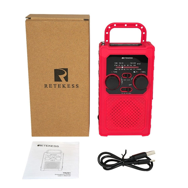 FM/AM/WB/WBAL Radio Handvev 5000mAh solar Ficklampa SOS Röd