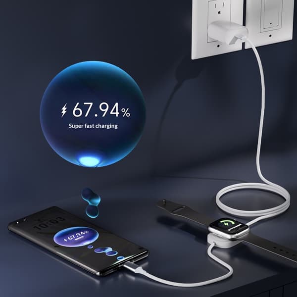 1,2m 2-i-1 USB-C Laddningskabel iPhone/A Watch 100 W magnetisk trådlös laddare Vit