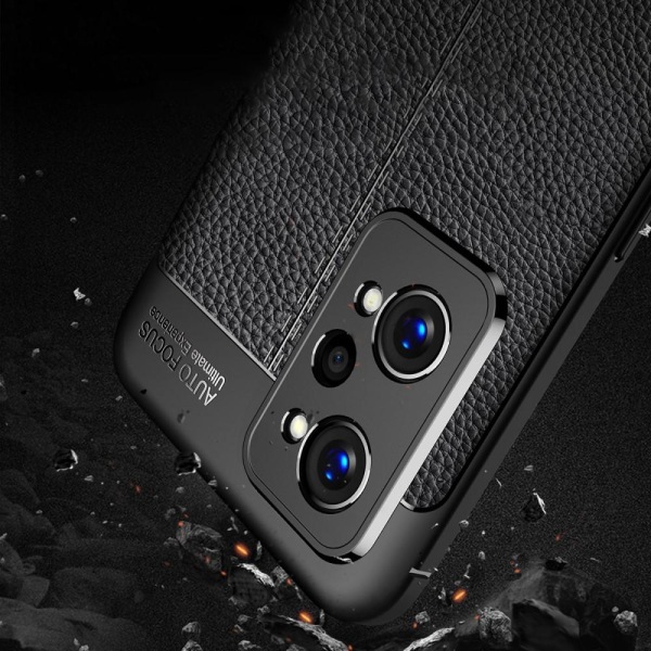 Realme GT Neo2 Litchi Texture Drop Protection Soft Flexible TPU Phone Cover Black