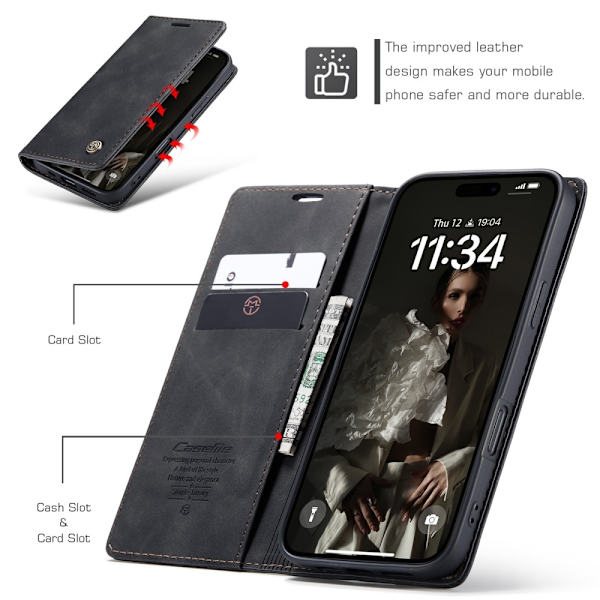 CASEME Retro tegnebog taske til iPhone 16 Plus Black