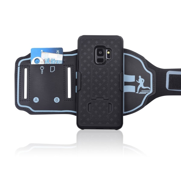 Sportsarmbånd + PC Stripe Hard Cell til Samsung Galaxy S9 Black