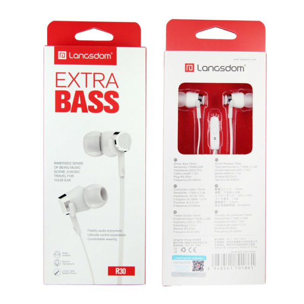 LANGSDOM R30 3.5mm Bass Stereo hörlurar - Vit Vit ed6e | White | bluetooth  | Fyndiq