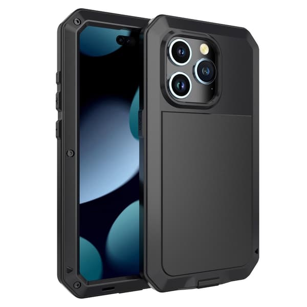 iPhone 15 Pro Heavy Duty Robust Hybrid Cover Shell + hærdet glas Black
