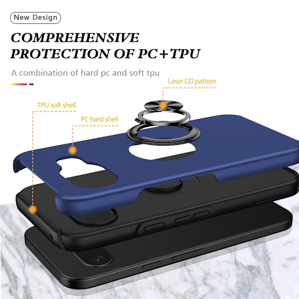 For Pixel 9A Hybrid Deksel med Fingerring Blue