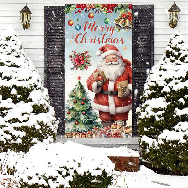 Juledekorasjon i Polyesterstoff - Dørdeksel med 'God Jul' Bakgrunn Banner Red