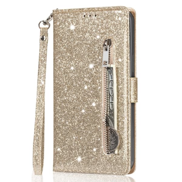 För Samsung Galaxy S25 Ultra Ställbart Glitterfodral med Dragkedjeficka Guld