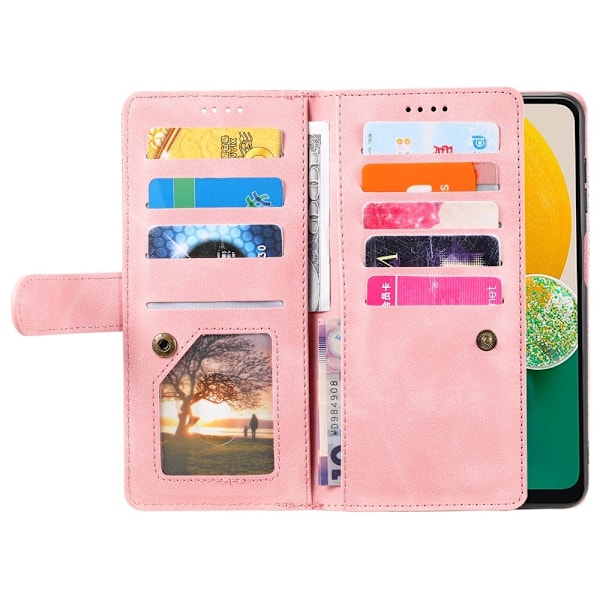 Til Samsung Galaxy S25 5G Etui med Lynlåslomme og 9 Kortlommer Pink