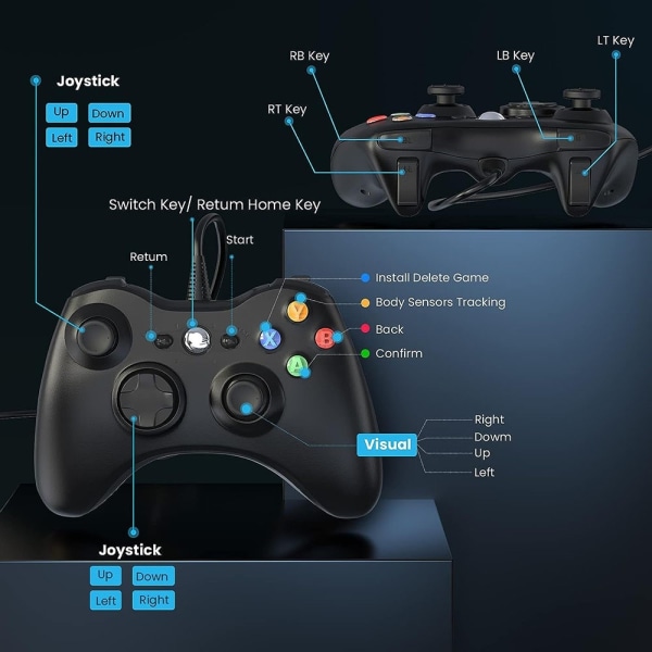 Gamepad Joystick spelkontroll för Xbox 360 PC Windows Svart