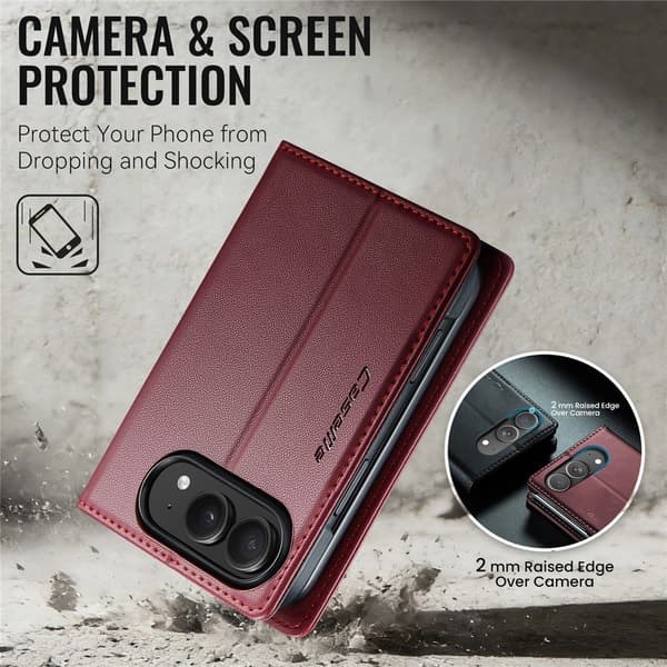 CASEME Glanset telefonlommebokdeksel med litchi tekstur til iPhone Duo Red