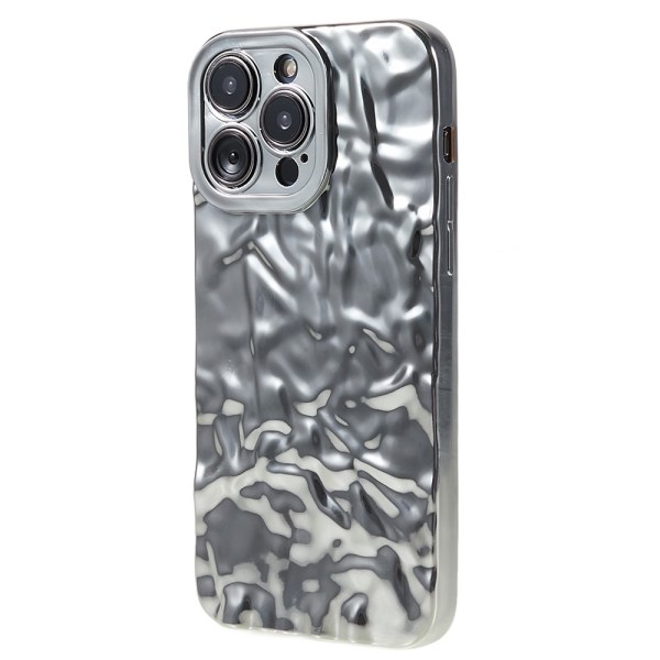 TPU-etui for iPhone 15 Pro Max med elektroplettering, rynket og ujevn overflate Silver