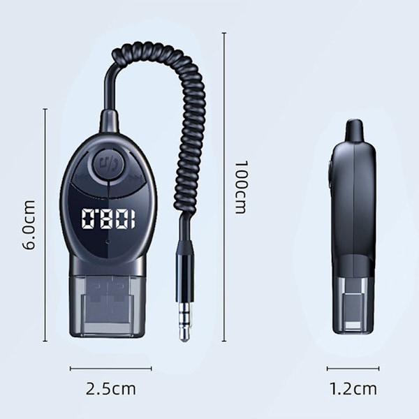 W8 Bilstereoadapter Bluetooth-kompatibel mottaker FM-sender med teleskopkabel Black