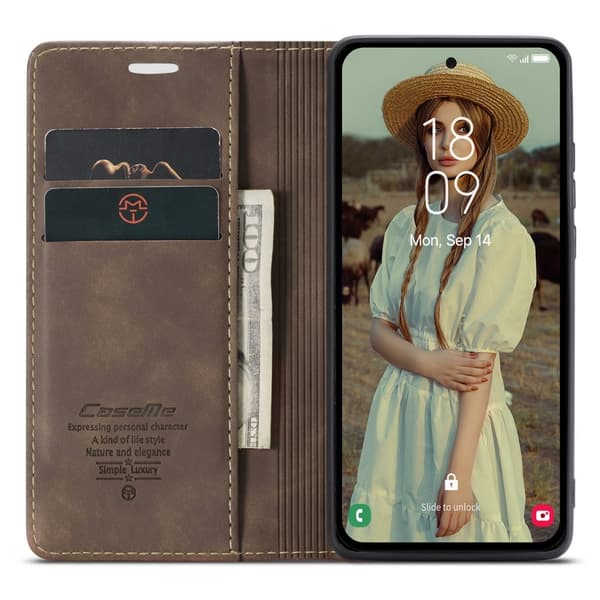 CASEME Retro Lompakkokotelo Samsung Galaxy A35 Dark brown