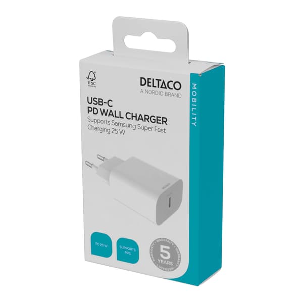 USB-C vegglader med PD 20 W og PPS 25 W, Samsung Super Fast Charging, hvit White