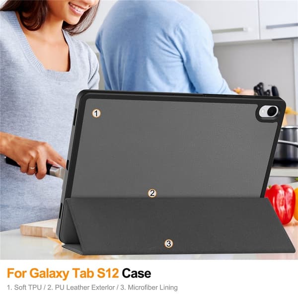 Surfplattefodral med stöd och pennfack till Samsung Galaxy Tab S12+ grå