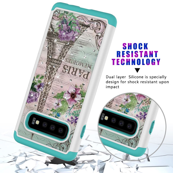 Samsung Galaxy S10 TPU-deksel Armor Ekstra Holdbart - Eiffeltårnet og Blomst Black