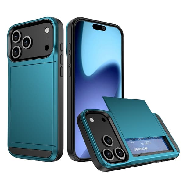 Telefondeksel med skyvbar kortholder til iPhone 18 Pro / 17 Pro Blue