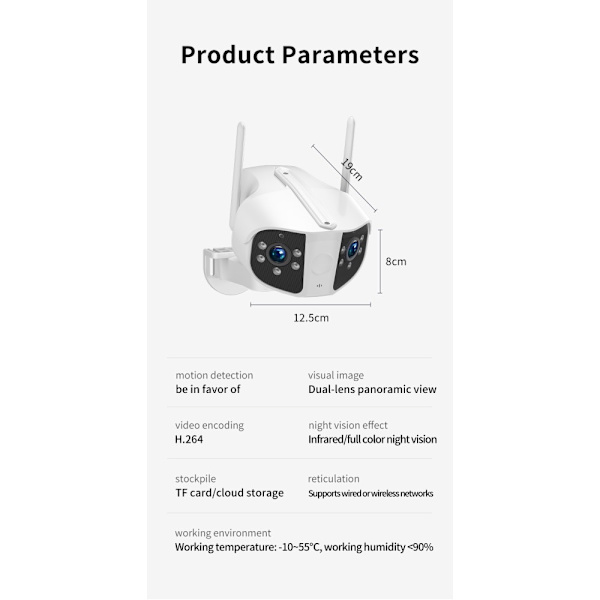 Kameran ulkovalvonta Panorama Motion Detector Night Vision White