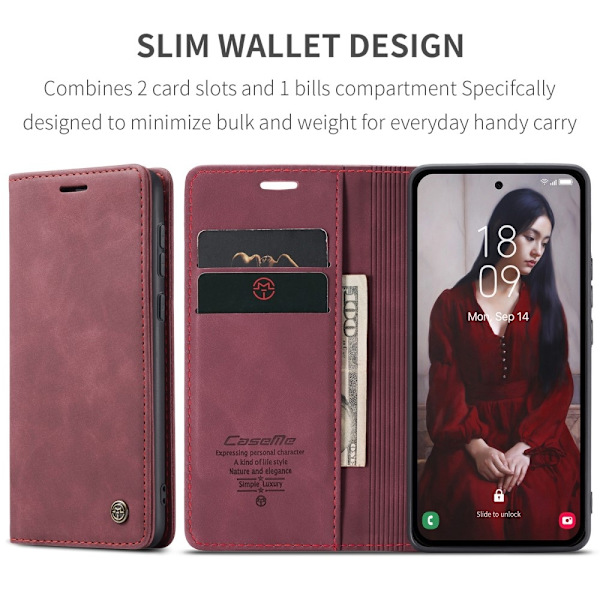 CASEME Retro Lompakkokotelo Samsung Galaxy A55 Red