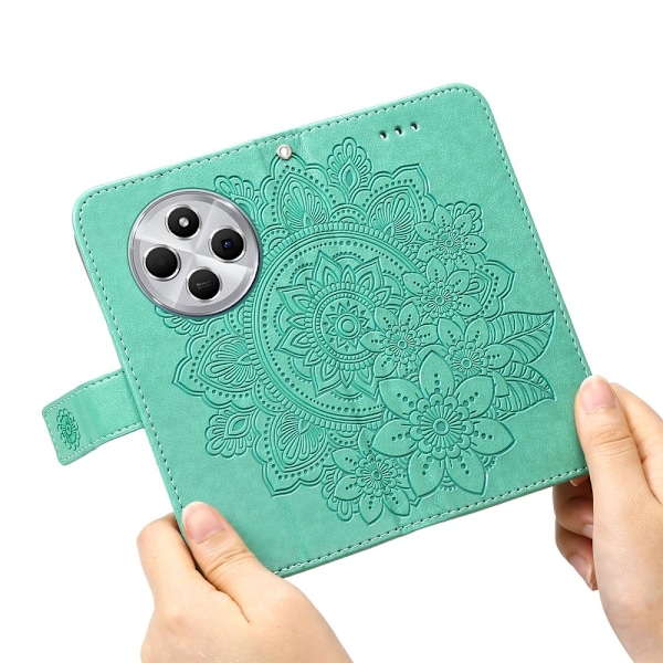 Till Xiaomi Redmi 14C Plånboksfodral med Blommigt Mönster - Grön Grön