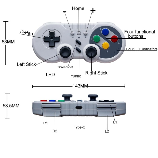 Kompatibel med Nintendo Switch Pro Wireless Gamepad Controller Grey