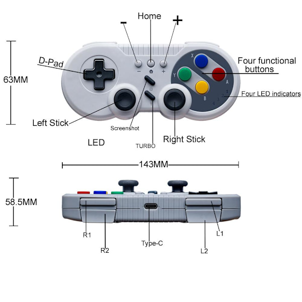 Kompatibel med Nintendo Switch Pro Wireless Gamepad Handkontroll grå