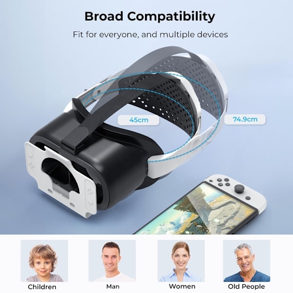 DEVASO kompatibel med Nintendo Switch VR-headset med justerbar huvudrem Svart