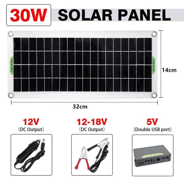 30W bærbart solpanel solopladningsregulator til bilbådcamping Black