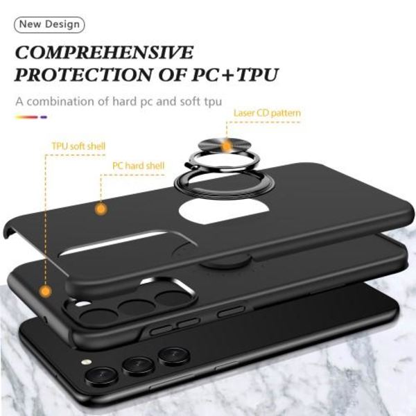 Samsung Galaxy S23 Finger Ring Kickstand Hybrid Case - Svart Black