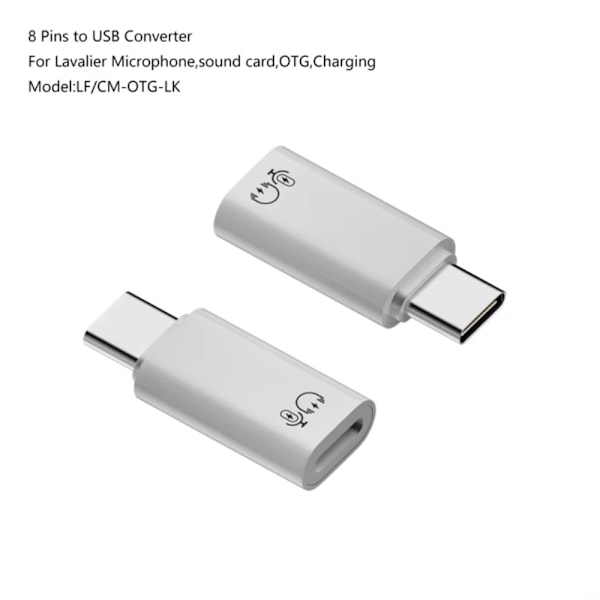 8-Pin till USB-C hona till hane adapter Ljudkort Audio Converter Vit