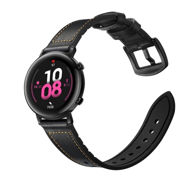 Läder + Silikon Rem för Huawei Watch GT2 42mm - Svart Svart