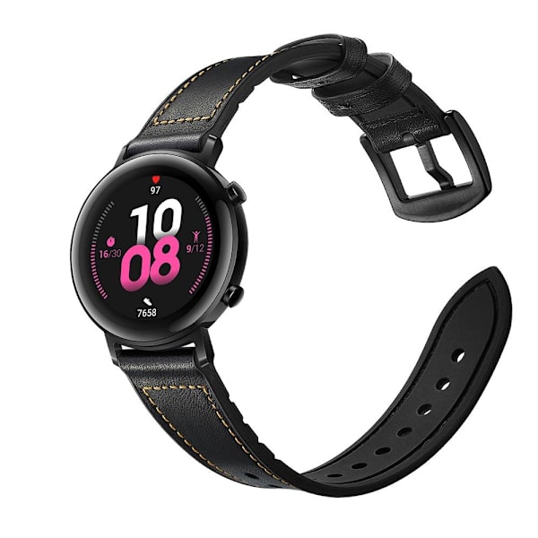 Skinn+Silikonstropp til Huawei Watch GT2 42mm - Sort Black