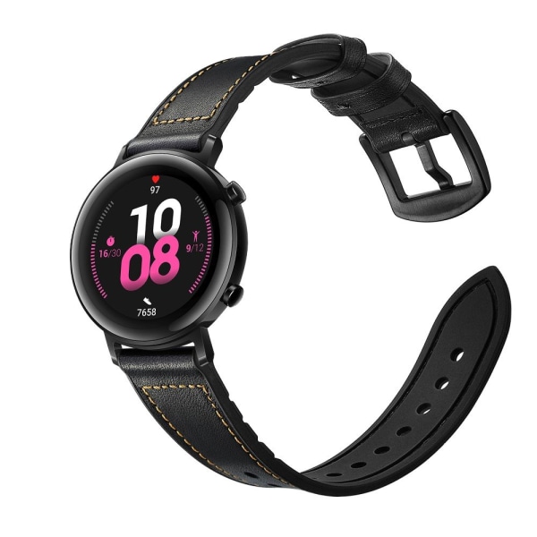 Skinn+Silikonstropp til Huawei Watch GT2 42mm - Svart Black