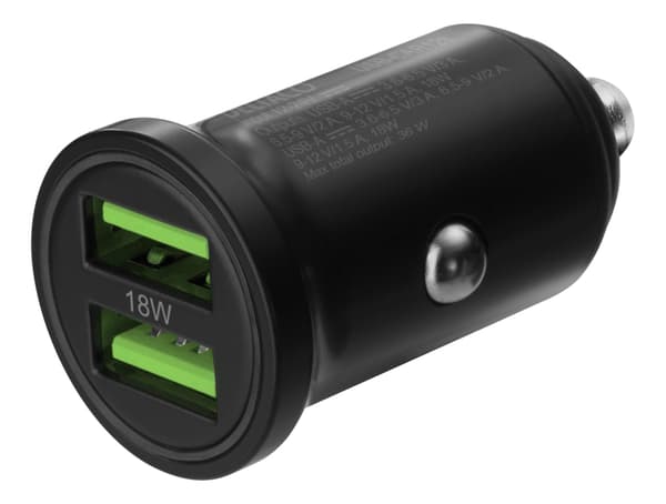 USB-billader, 2x USB-A 18 W, hurtig lading 36 W totalt Black