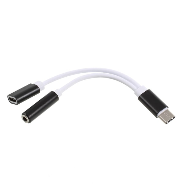 USB typ C 3,5mm Aux Audio Laddning USB hona Port Splitter Svart