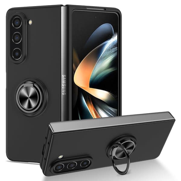 Til Samsung Galaxy Z Fold5 5G Dekseldeksel Ring Bilfeste - Svart Black