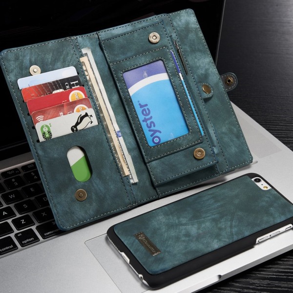 CASEME iPhone 6s 6 Plus Retro Split läder plånboksfodral Blå Blue