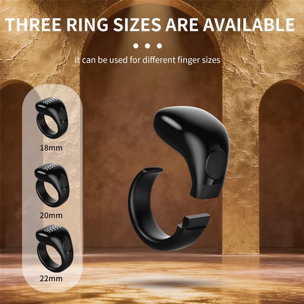 Smart Tasbih Zikr Ring vattentät digital räknare påminnelse om böneutrop (adhan) Svart