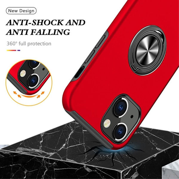 iPhone 14 Finger Ring Kickstand Hybrid Case - Red Red