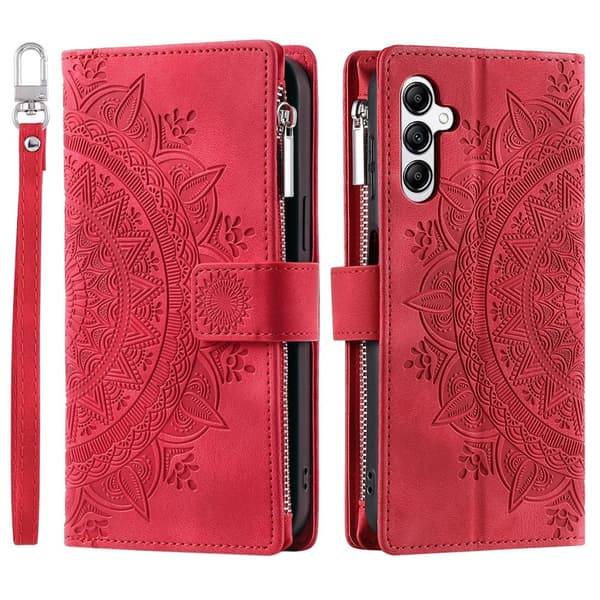 Til Samsung Galaxy A17 / A26 tegnebogscover Cover Shell Mandala Blomstermønster Red