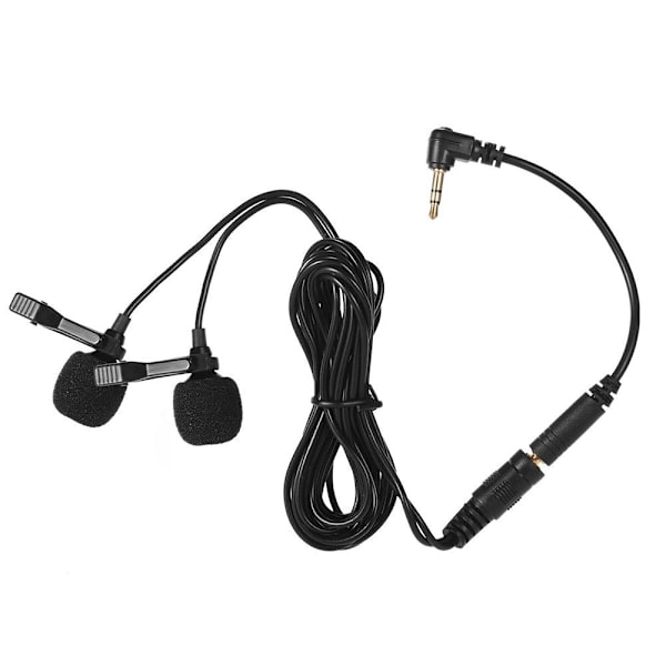 Lavalier Lapel med dubbla huvud Mikrofon Mic 3.5mm Audio Plug Svart