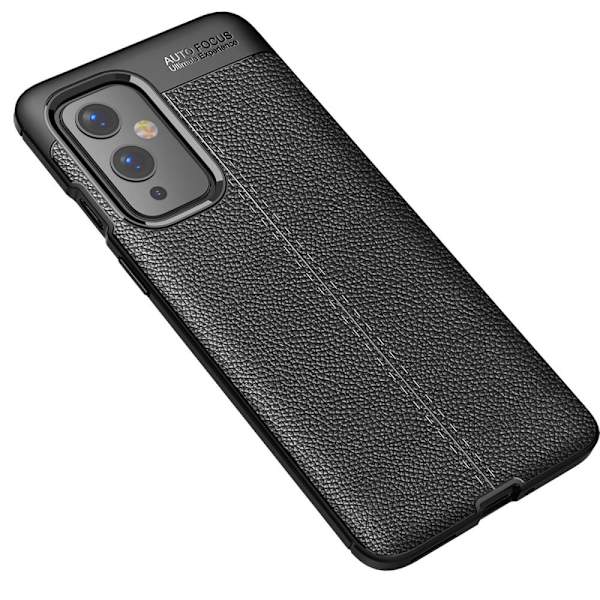 Litchi Skin Soft TPU Taske til OnePlus 9 - Sort Black