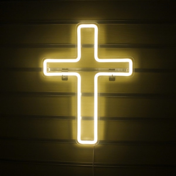 LED Kors Cross Neonskylt USB-driven dimbar Lampa Dekoration för Kyrka och Fest Vit