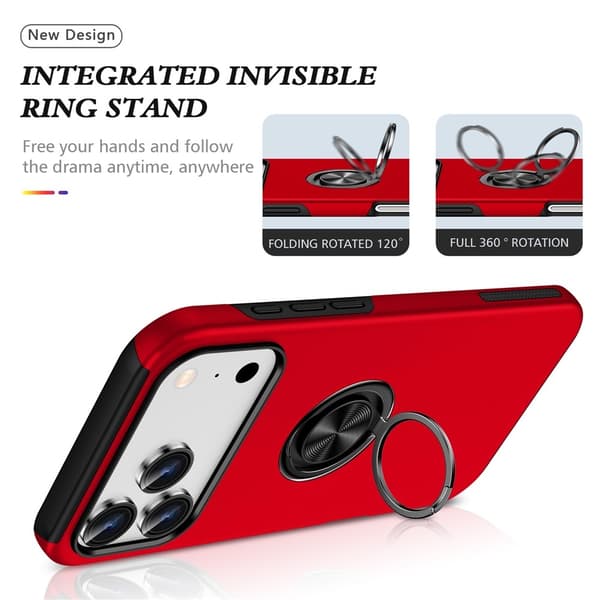 For iPhone 17 Pro Hybrid-deksel med Fingerring Red