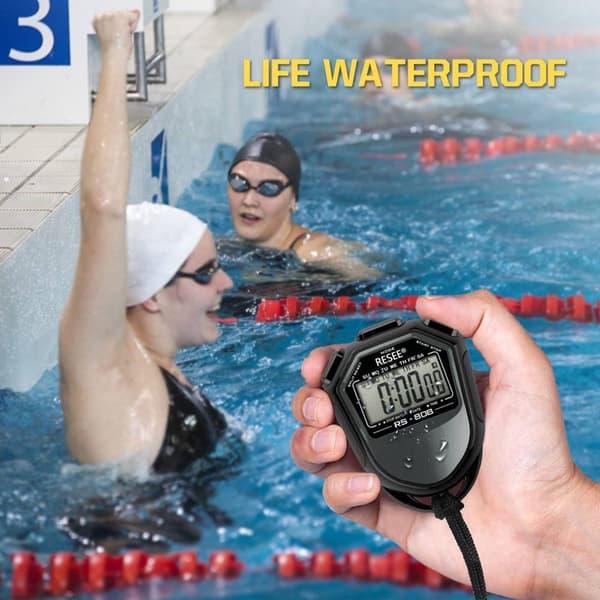 RESEE Stoppklokke LCD-skjerm Timer Svømming Løping Sport Black