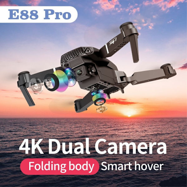 E88 Pro RC Drone Drone kahdella kameralla kahdella akulla Black